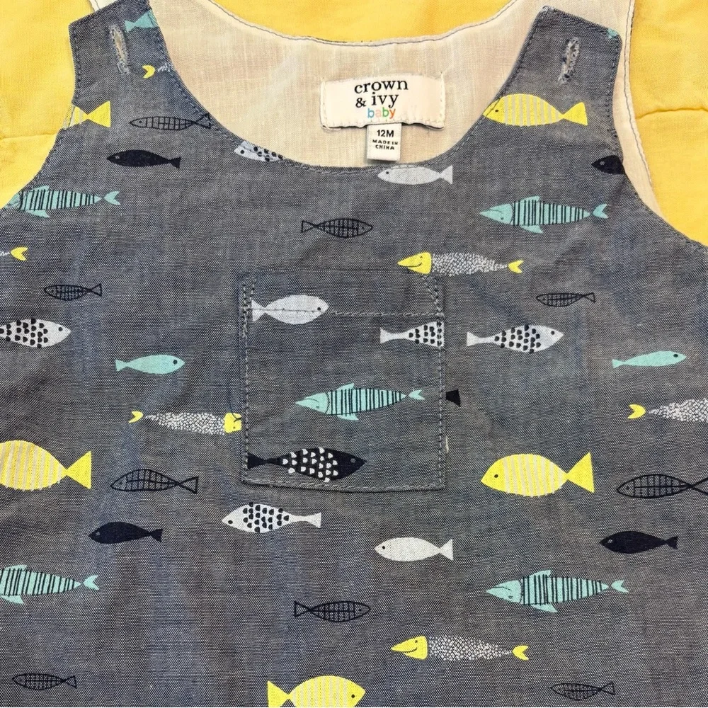 EUC Crown & Ivy Baby Romper, Blue with Fish Print, Baby Sz 12 months - Picture 12 of 13